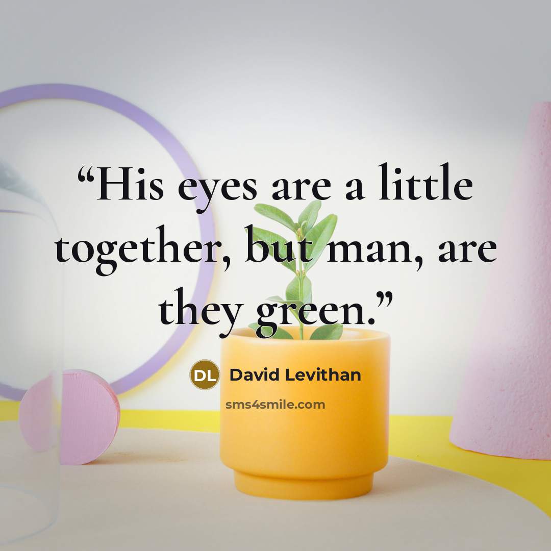 “His eyes are a little together, but man, are they green.” quote by David Levithan