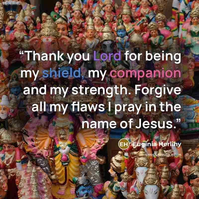 “Thank you Lord for being my shield, my companion and my strength. Forgive all my flaws I pray in the name of Jesus.” quote by Euginia Herlihy