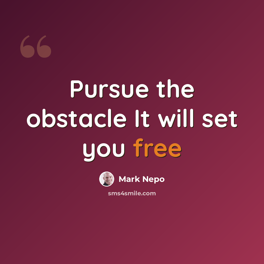 “Pursue the obstacle It will set you free” quote by Mark Nepo