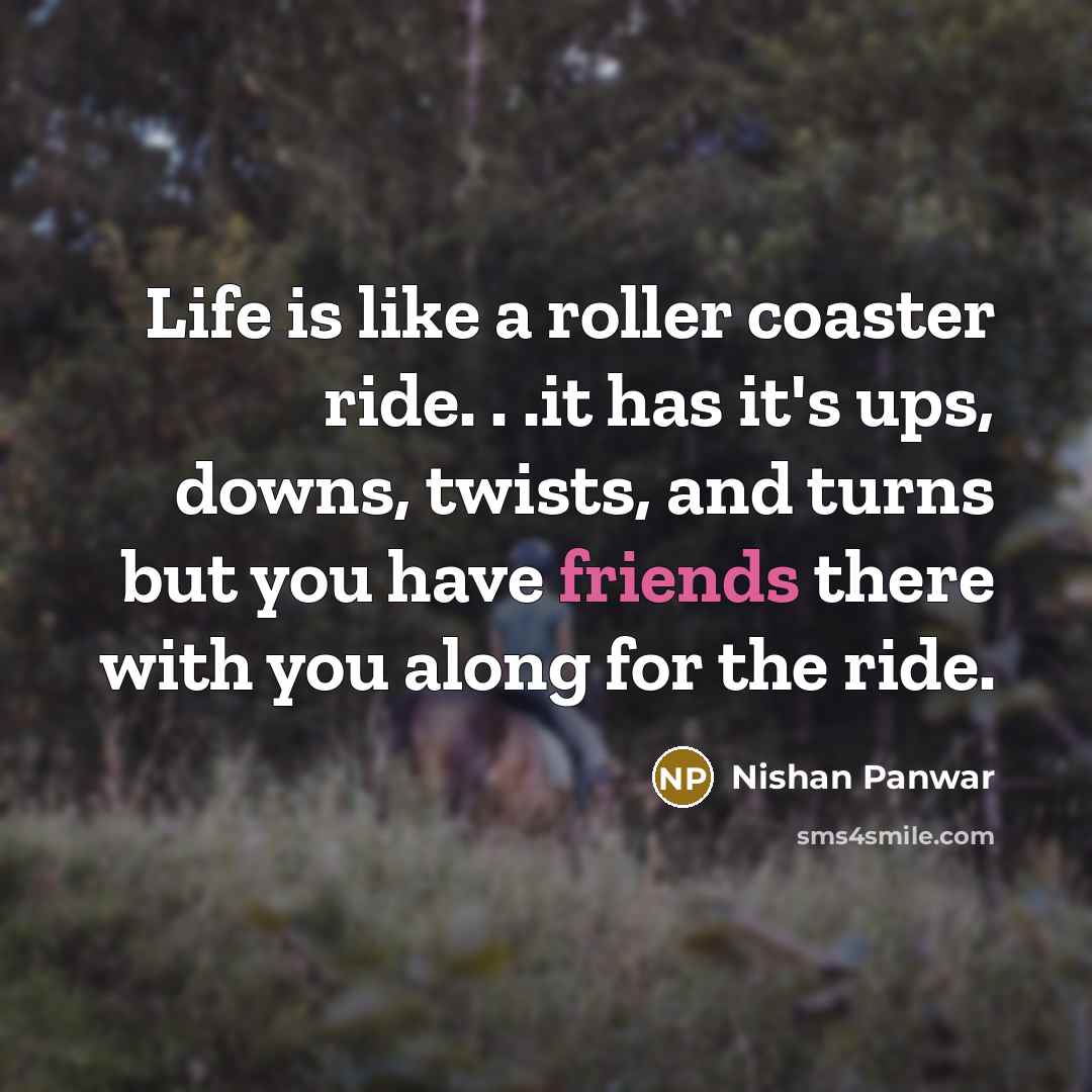 “Life is like a roller coaster ride. . .it has it's ups, downs, twists, and turns but you have friends there with you along for the ride.” quote by Nishan Panwar