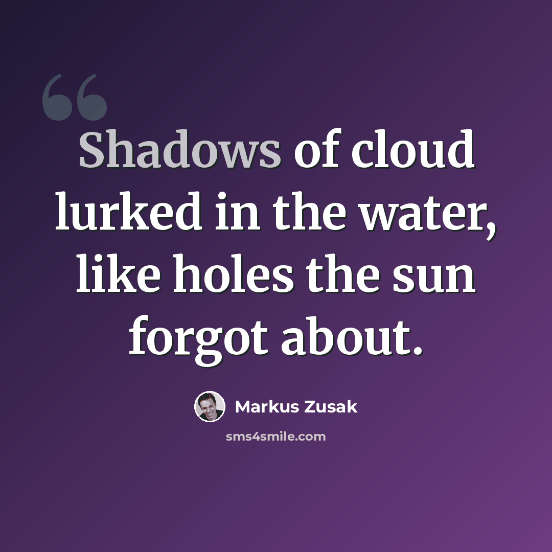 “Shadows of cloud lurked in the water, like holes the sun forgot about.” quote by Markus Zusak