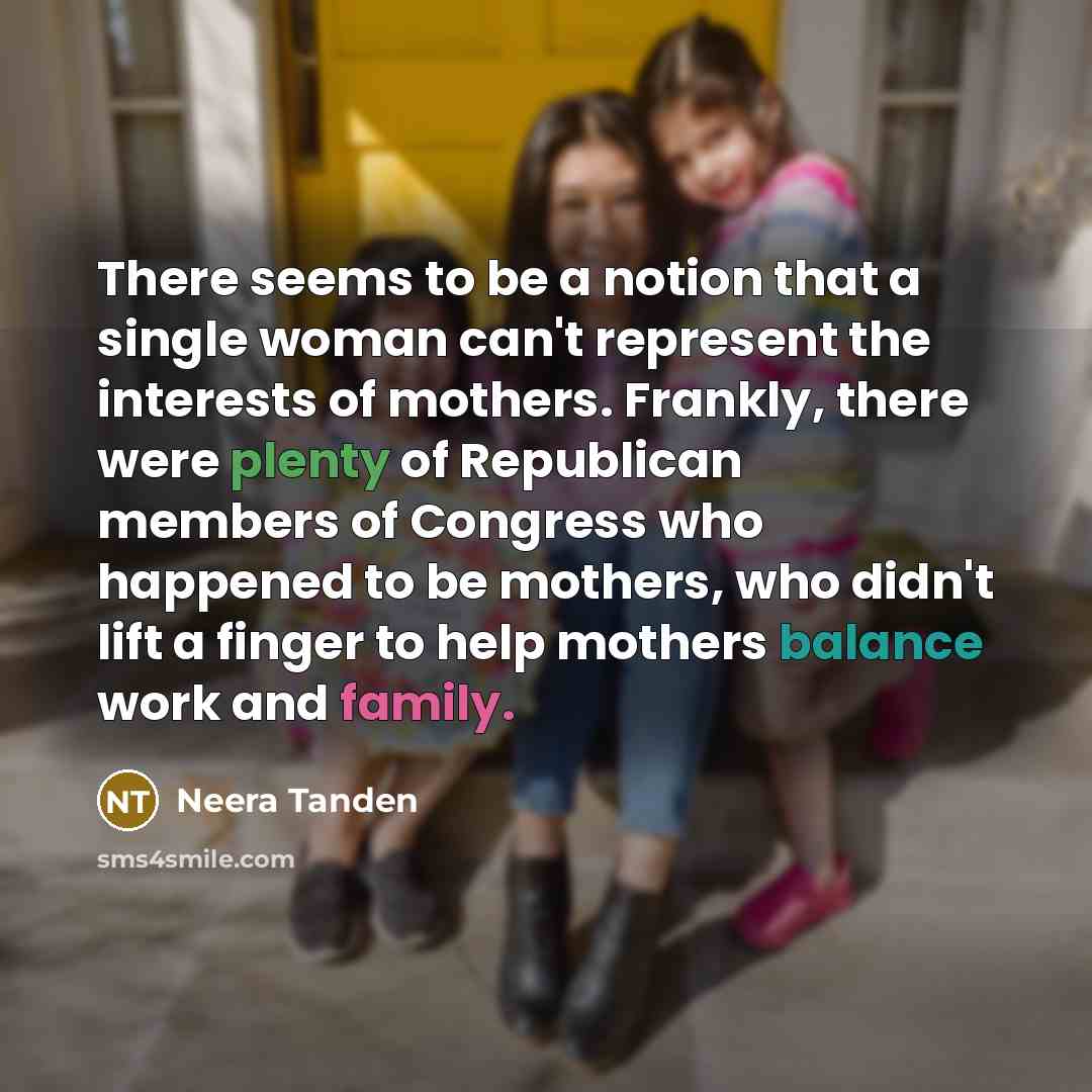 “There seems to be a notion that a single woman can't represent the interests of mothers. Frankly, there were plenty of Republican members of Congress who happened to be mothers, who didn't lift a finger to help mothers balance work and family.” quote by Neera Tanden