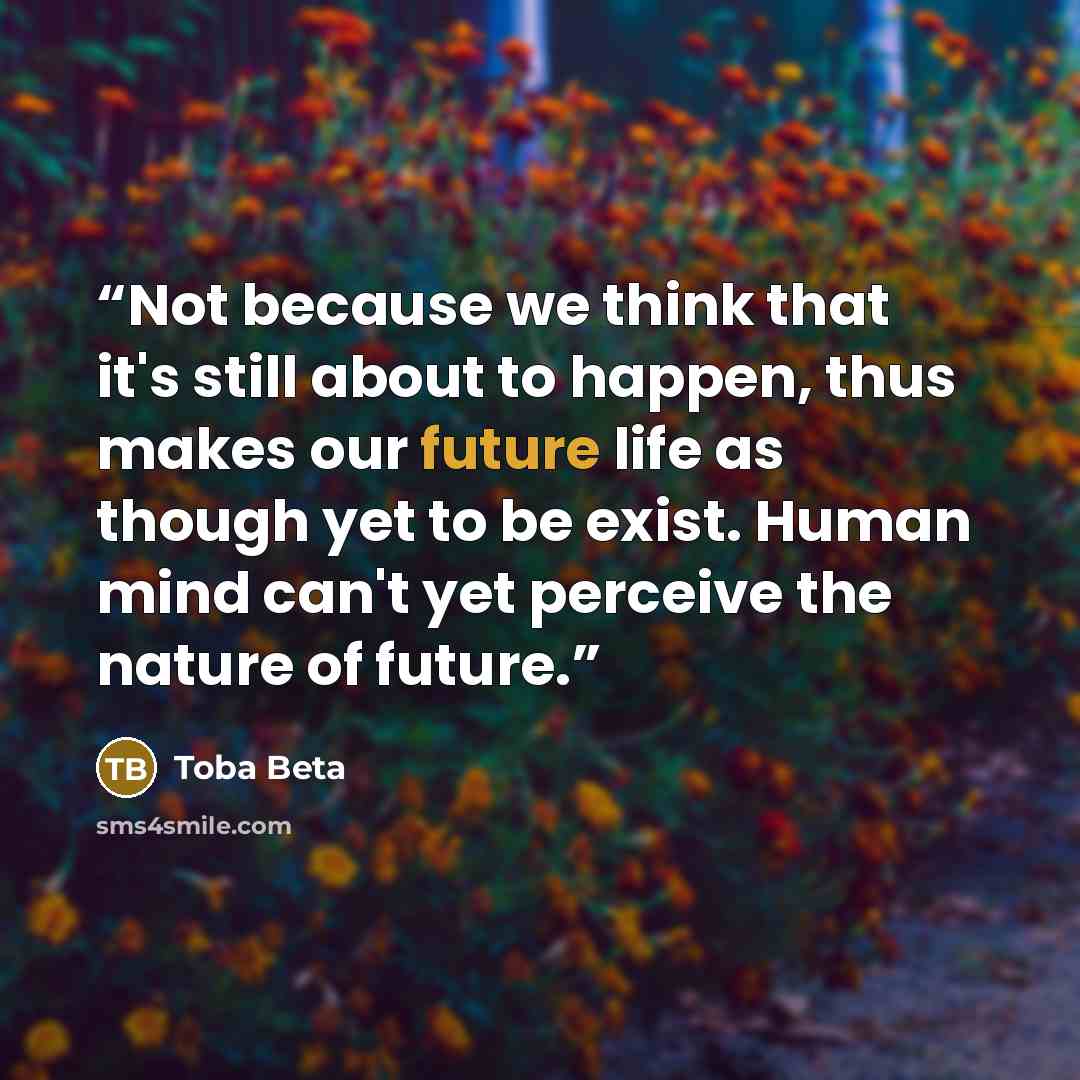 “Not because we think that it's still about to happen, thus makes our future life as though yet to be exist. Human mind can't yet perceive the nature of future.” quote by Toba Beta