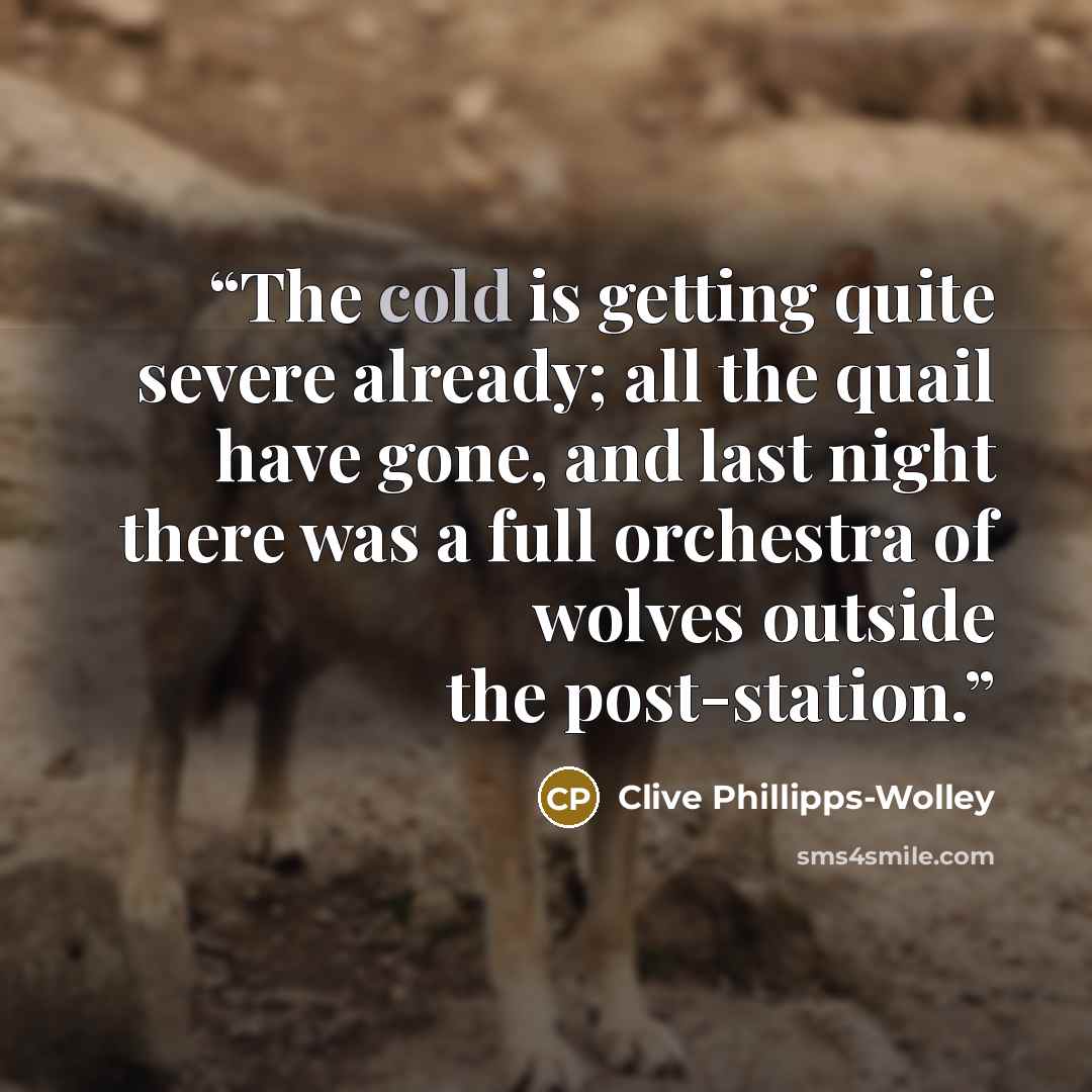 “The cold is getting quite severe already; all the quail have gone, and last night there was a full orchestra of wolves outside the post-station.” quote by Clive Phillipps-Wolley