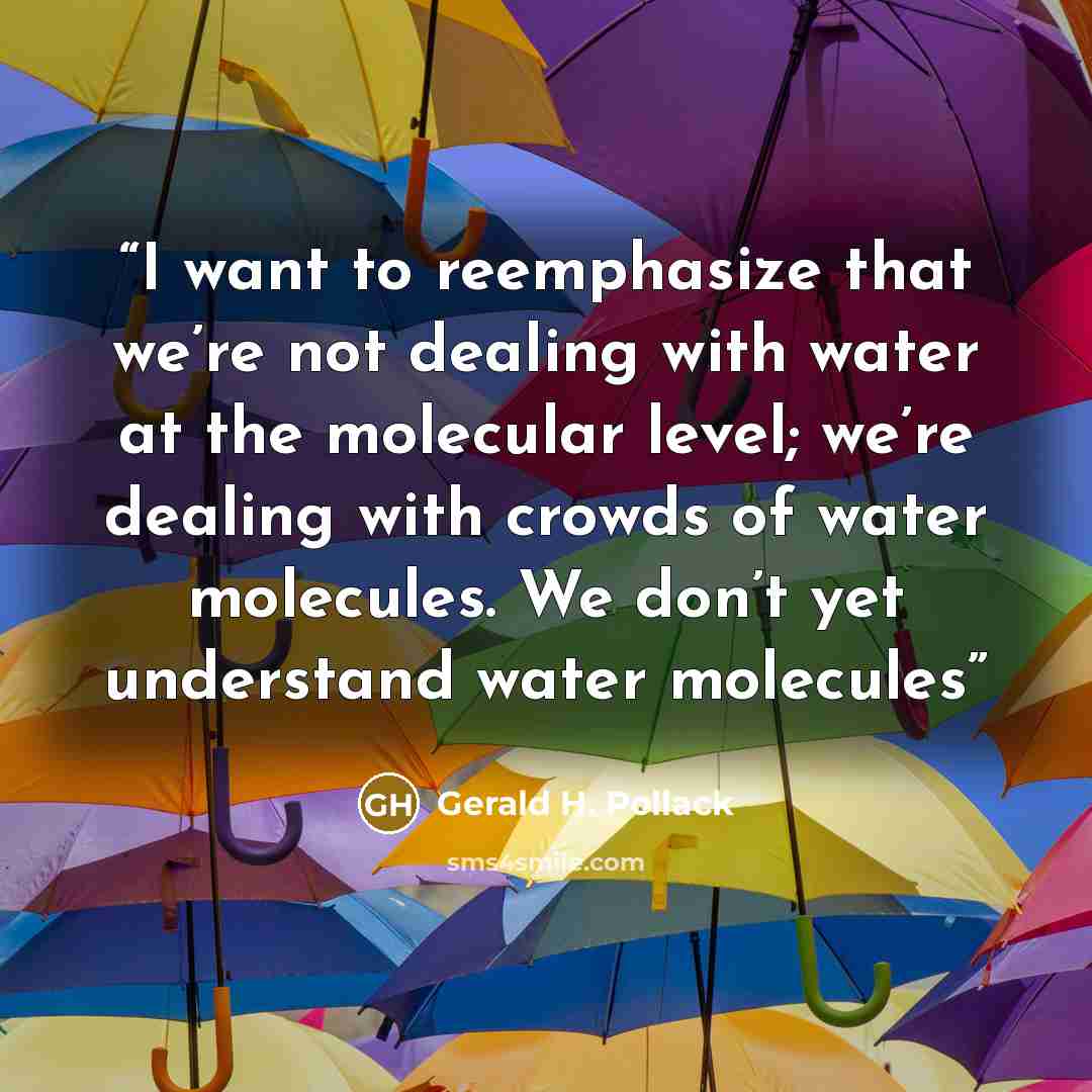 “I want to reemphasize that we’re not dealing with water at the molecular level; we’re dealing with crowds of water molecules. We don’t yet understand water molecules” quote by Gerald H. Pollack