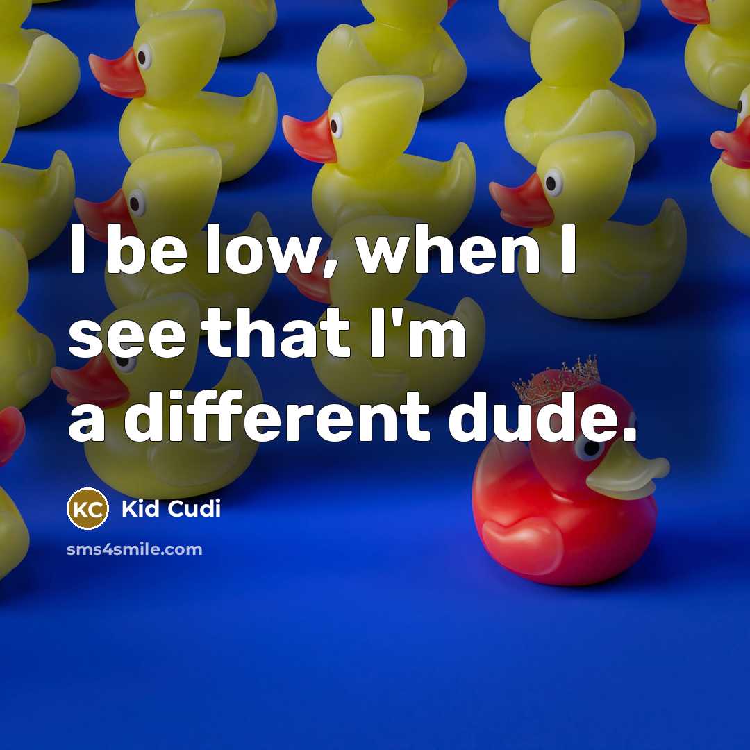 “I be low, when I see that I'm a different dude.” quote by Kid Cudi