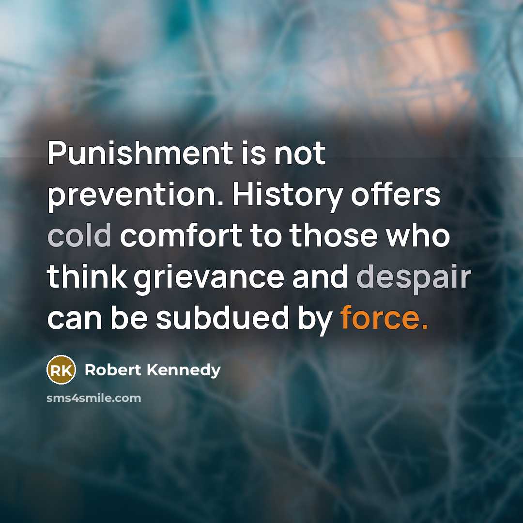 “Punishment is not prevention. History offers cold comfort to those who think grievance and despair can be subdued by force.” quote by Robert Kennedy