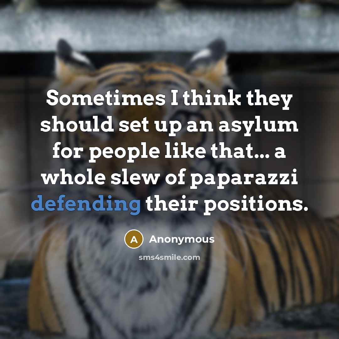 “Sometimes I think they should set up an asylum for people like that... a whole slew of paparazzi defending their positions.” quote by Anonymous