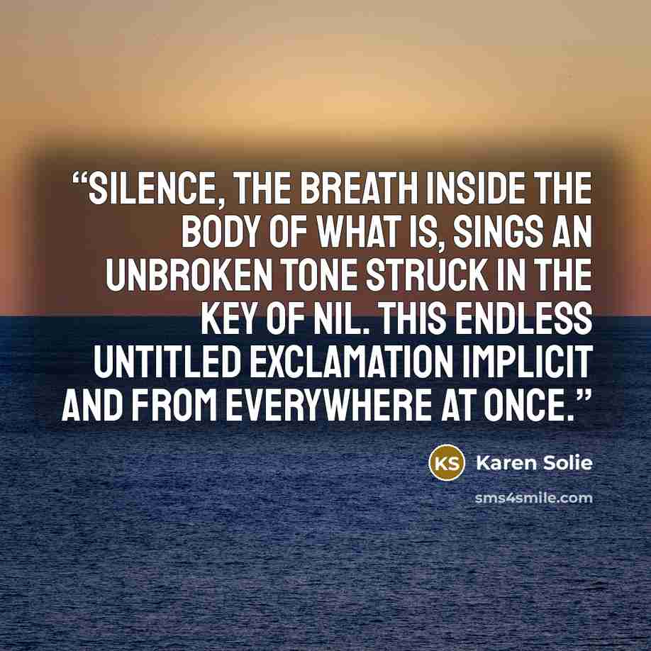 “Silence, the breath inside the body of what is, sings an unbroken tone struck in the key of nil. This endless untitled exclamation implicit and from everywhere at once.” quote by Karen Solie