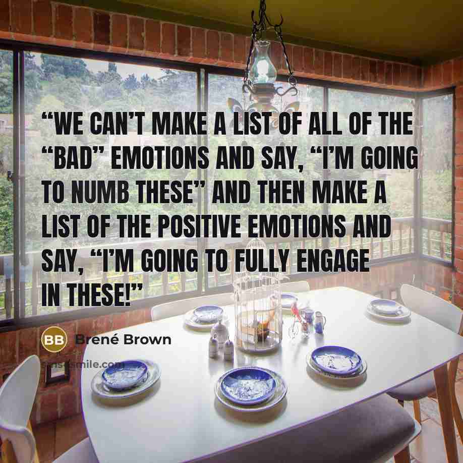 “We can’t make a list of all of the “bad” emotions and say, “I’m going to numb these” and then make a list of the positive emotions and say, “I’m going to fully engage in these!” quote by Brené Brown