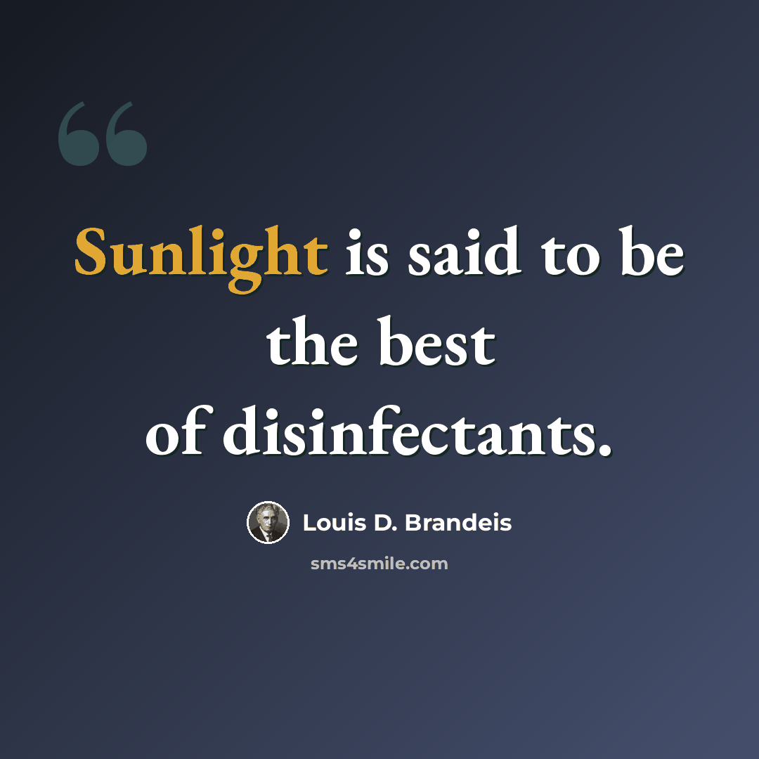 “Sunlight is said to be the best of disinfectants.” quote by Louis D. Brandeis