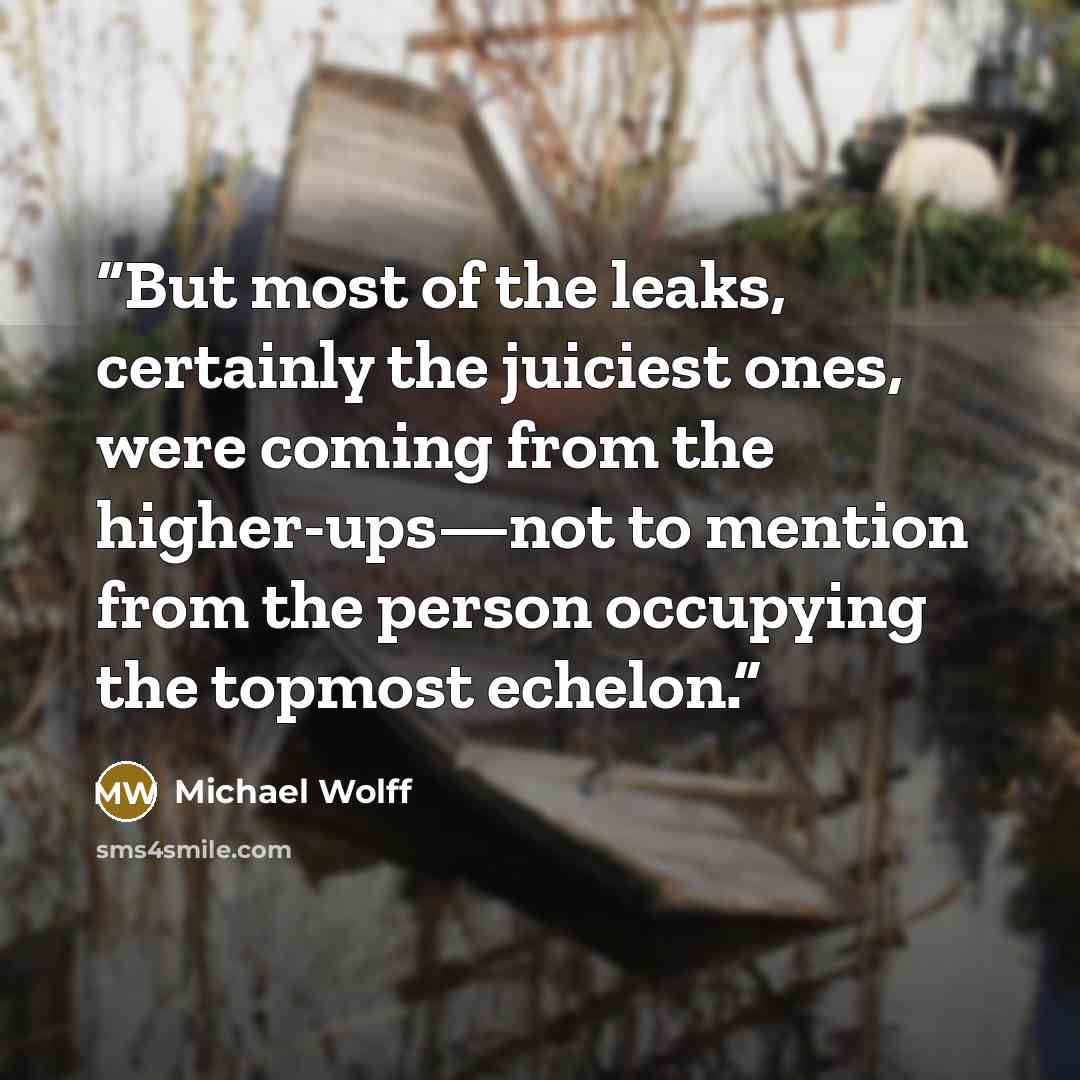 “But most of the leaks, certainly the juiciest ones, were coming from the higher-ups—not to mention from the person occupying the topmost echelon.” quote by Michael Wolff