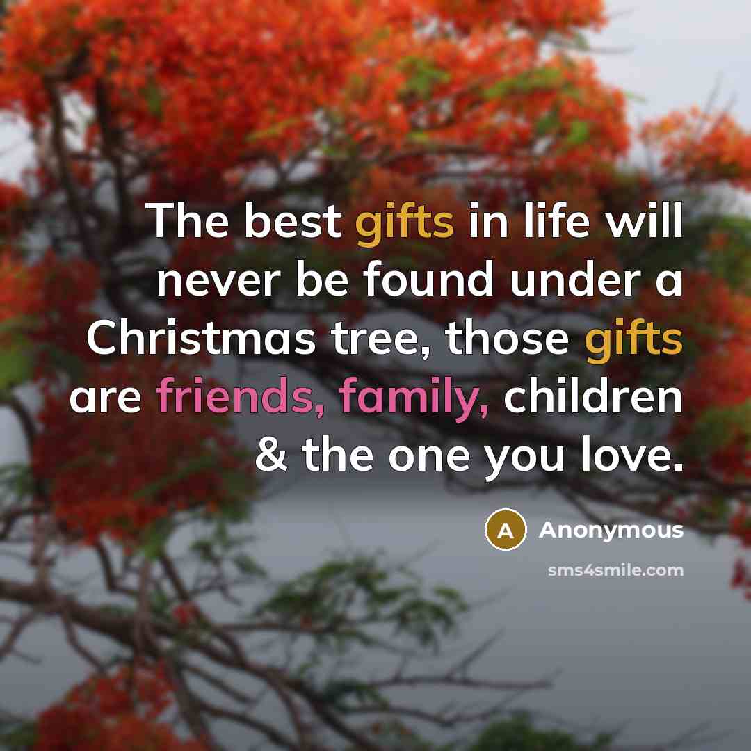 “The best gifts in life will never be found under a Christmas tree, those gifts are friends, family, children & the one you love.” quote by Anonymous