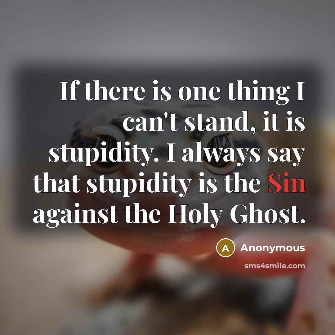 “If there is one thing I can't stand, it is stupidity. I always say that stupidity is the Sin against the Holy Ghost.” quote by Anonymous