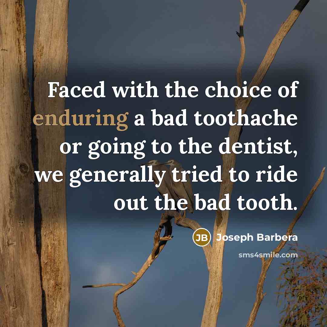 “Faced with the choice of enduring a bad toothache or going to the dentist, we generally tried to ride out the bad tooth.” quote by Joseph Barbera