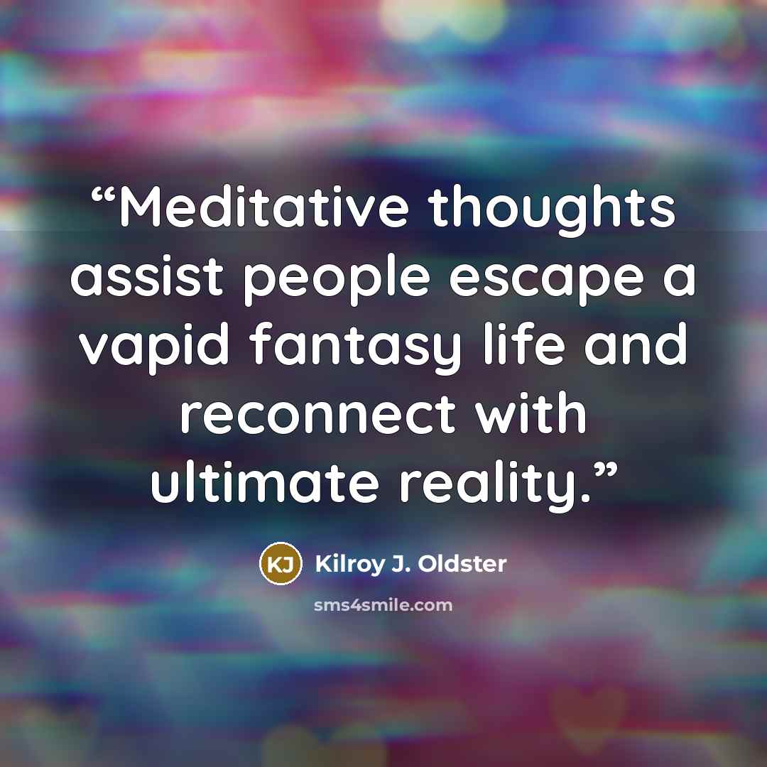“Meditative thoughts assist people escape a vapid fantasy life and reconnect with ultimate reality.” quote by Kilroy J. Oldster