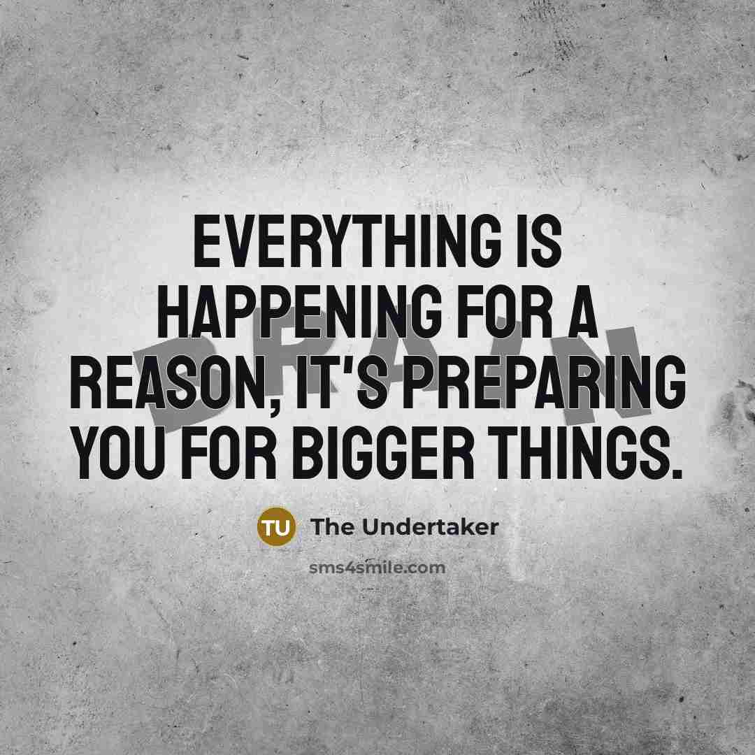 “Everything is happening for a reason, it's preparing you for bigger things.” quote by The Undertaker