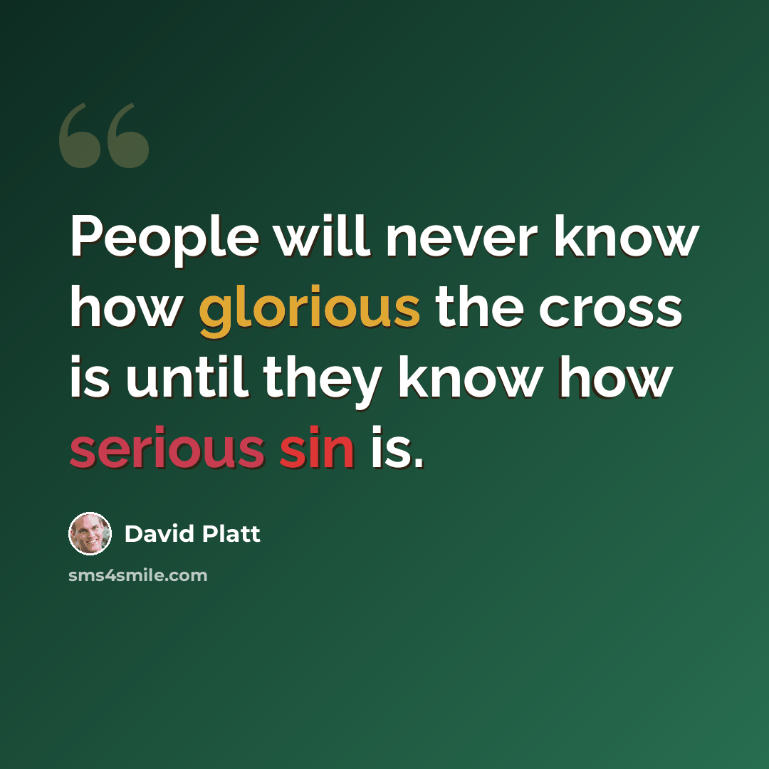 “People will never know how glorious the cross is until they know how serious sin is.” quote by David Platt