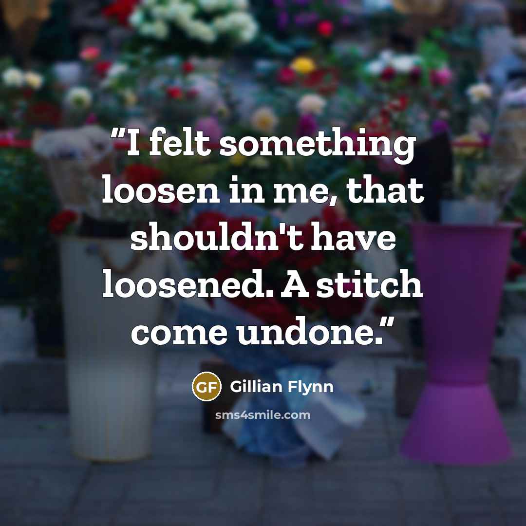 “I felt something loosen in me, that shouldn't have loosened. A stitch come undone.” quote by Gillian Flynn