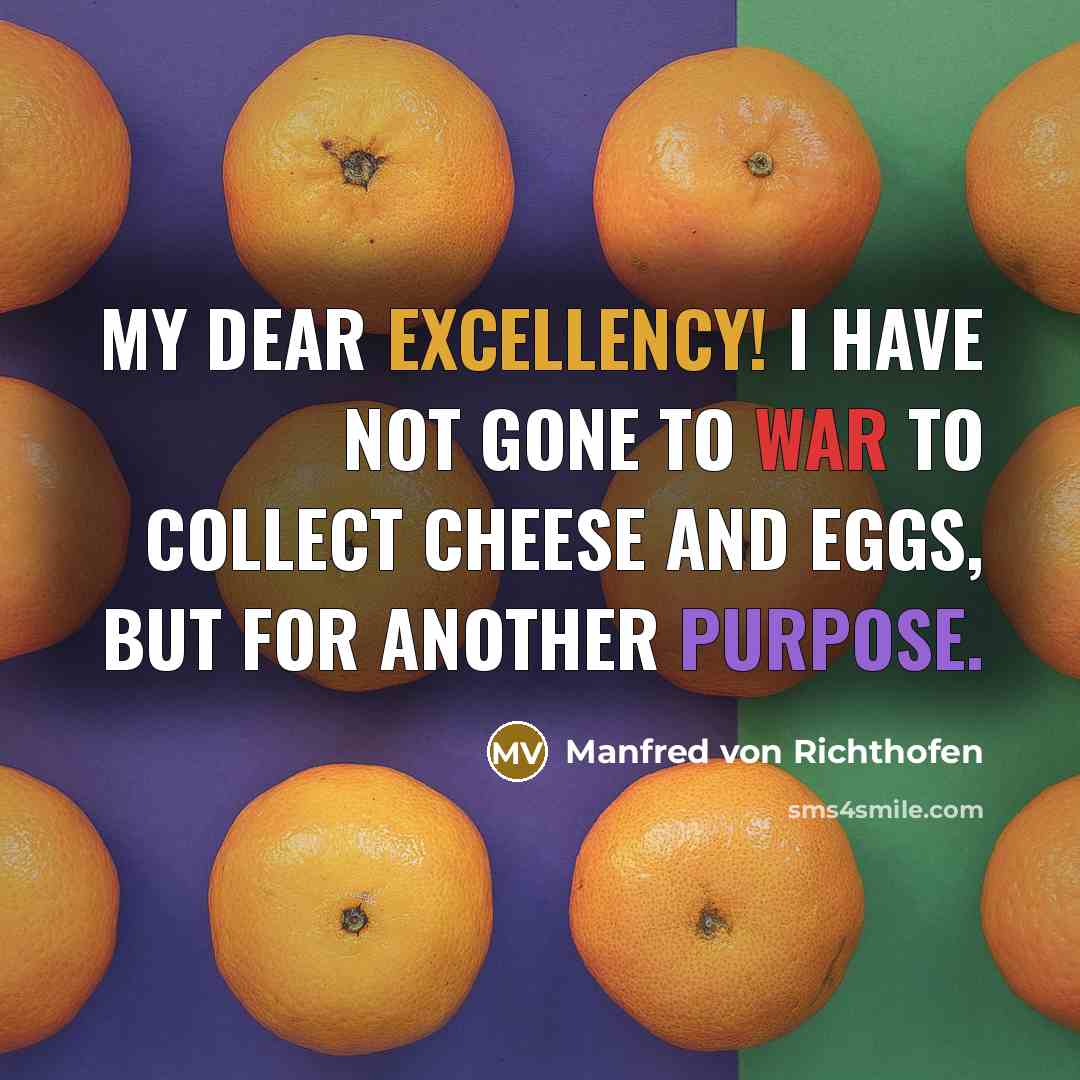 “My dear Excellency! I have not gone to war to collect cheese and eggs, but for another purpose.” quote by Manfred von Richthofen
