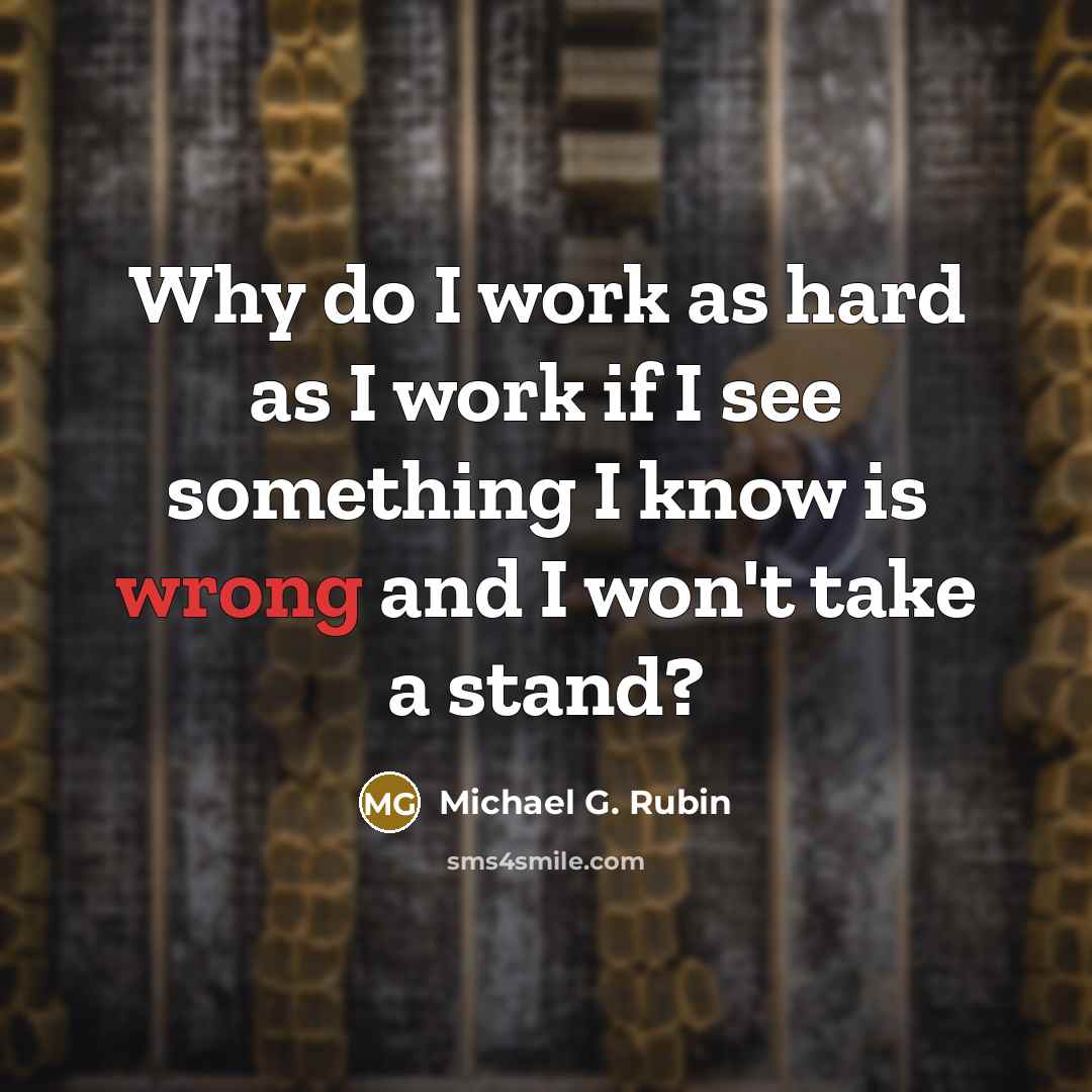 “Why do I work as hard as I work if I see something I know is wrong and I won't take a stand?” quote by Michael G. Rubin