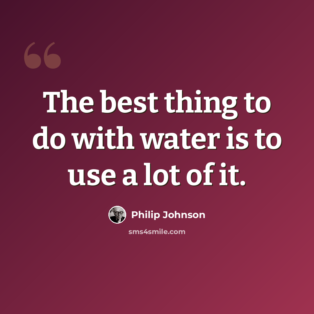 “The best thing to do with water is to use a lot of it.” quote by Philip Johnson