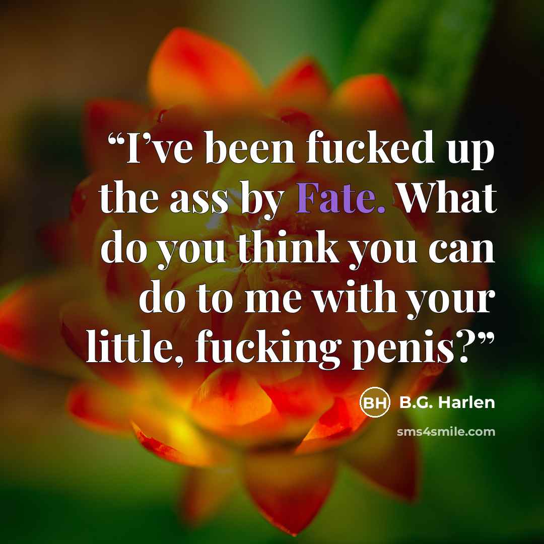 “I’ve been fucked up the ass by Fate. What do you think you can do to me with your little, fucking penis?” quote by B.G. Harlen