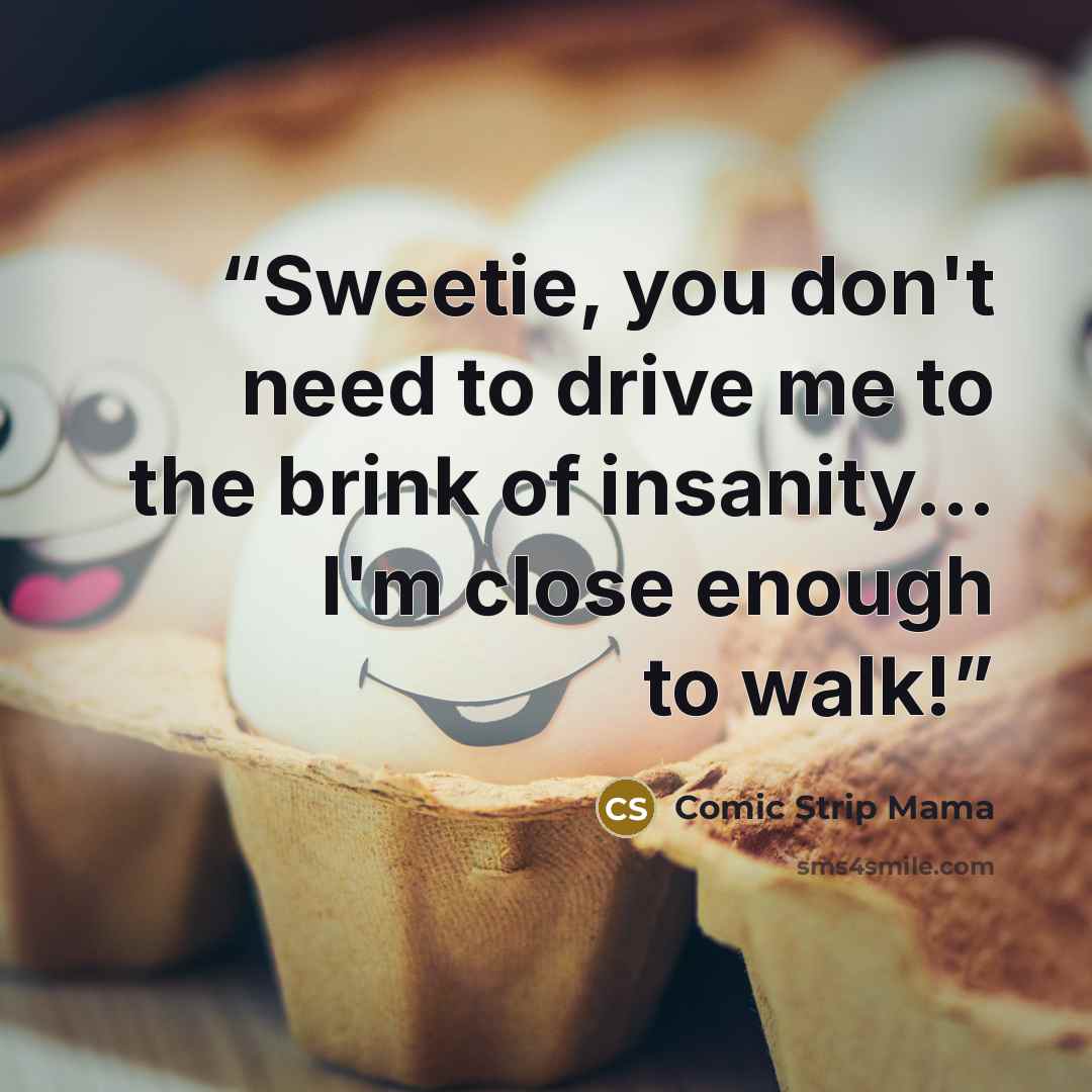 “Sweetie, you don't need to drive me to the brink of insanity... I'm close enough to walk!” quote by Comic Strip Mama