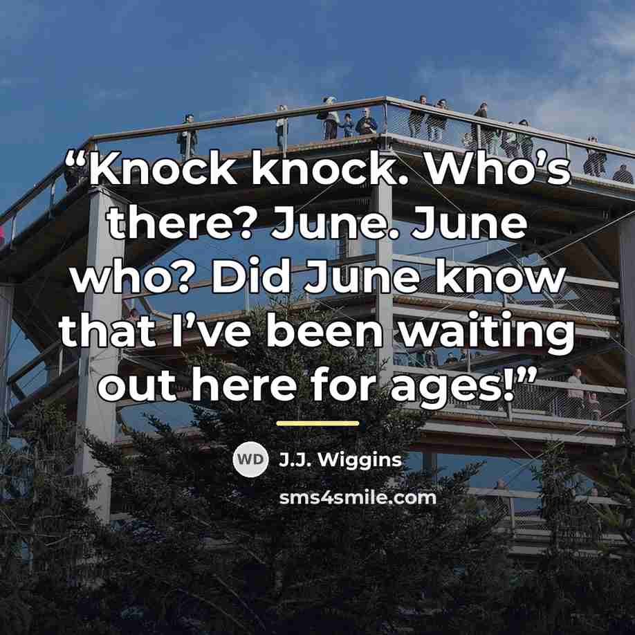 “Knock knock. Who’s there? June. June who? Did June know that I’ve been waiting out here for ages!” quote by J.J. Wiggins