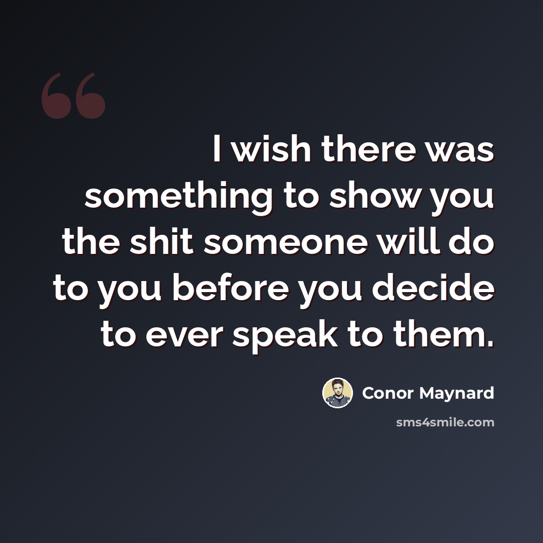 “I wish there was something to show you the shit someone will do to you before you decide to ever speak to them.” quote by Conor Maynard