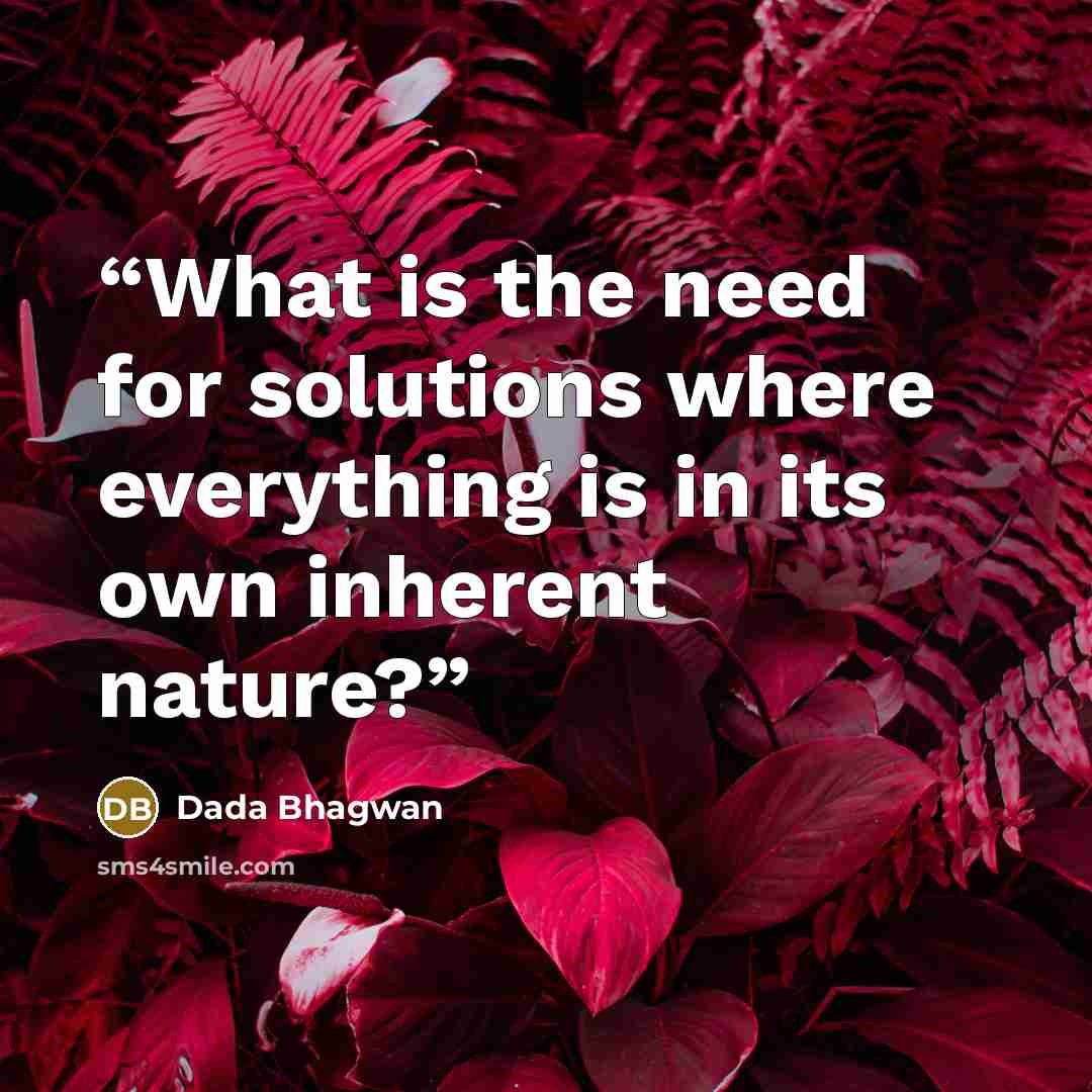 “What is the need for solutions where everything is in its own inherent nature?” quote by Dada Bhagwan