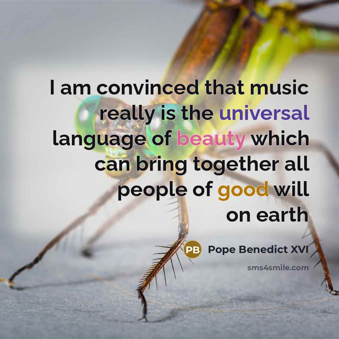 “I am convinced that music really is the universal language of beauty which can bring together all people of good will on earth” quote by Pope Benedict XVI
