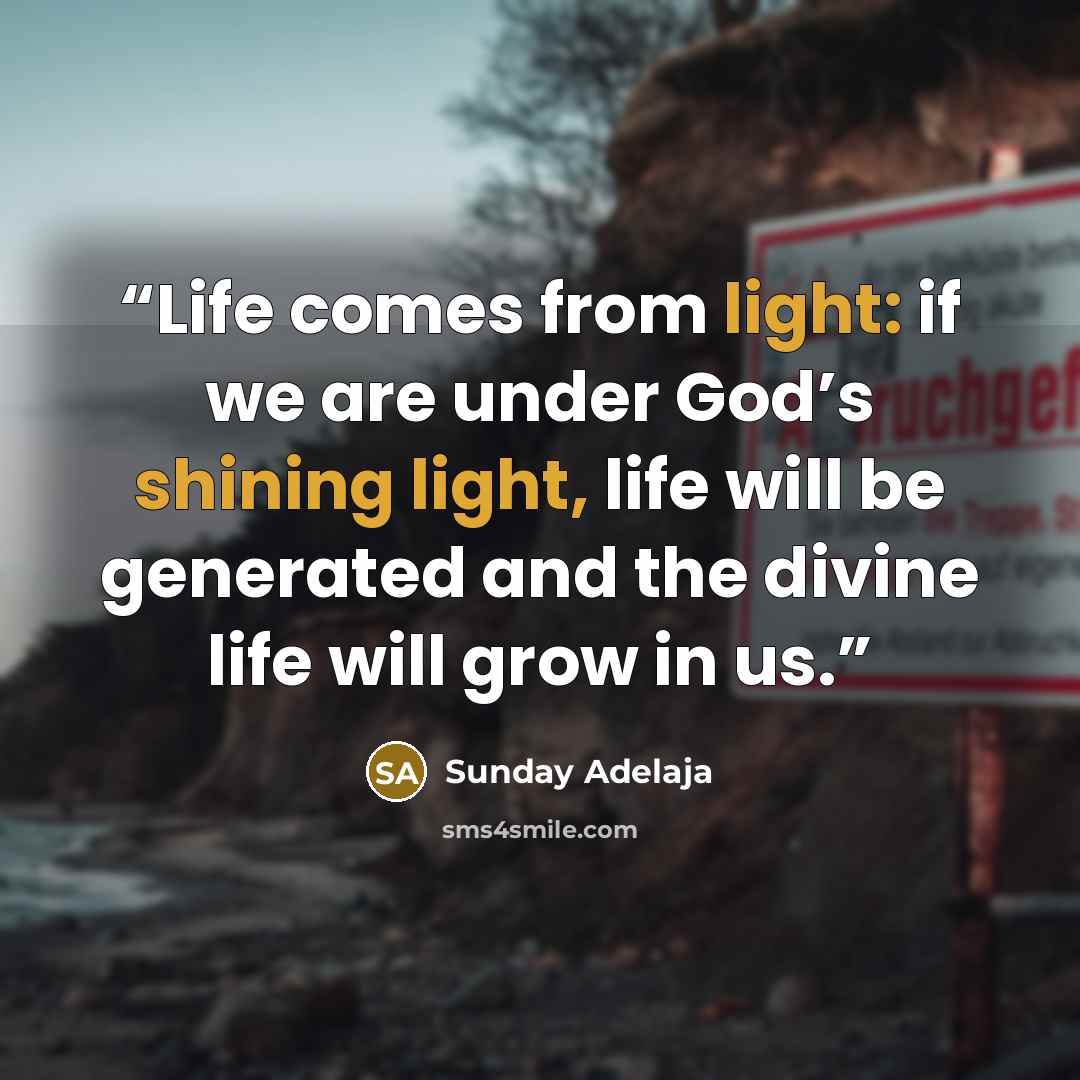 “Life comes from light: if we are under God’s shining light, life will be generated and the divine life will grow in us.” quote by Sunday Adelaja