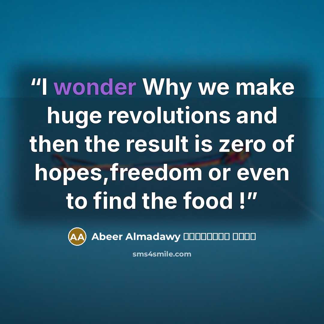 “I wonder Why we make huge revolutions and then the result is zero of hopes,freedom or even to find the food !” quote by Abeer Almadawy عبير المعداوي