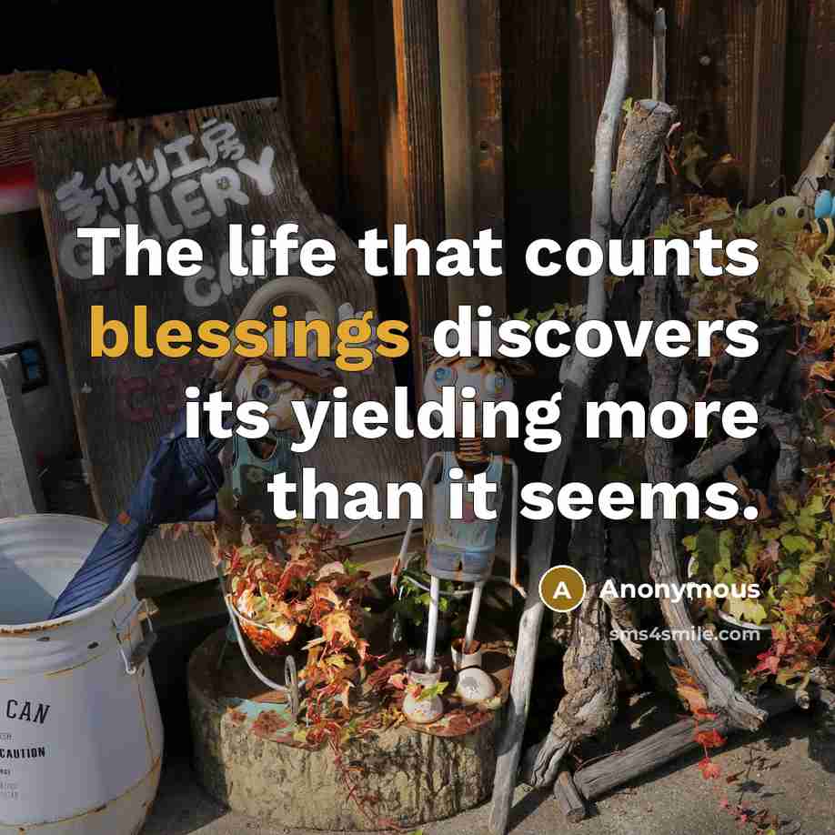 “The life that counts blessings discovers its yielding more than it seems.” quote by Anonymous