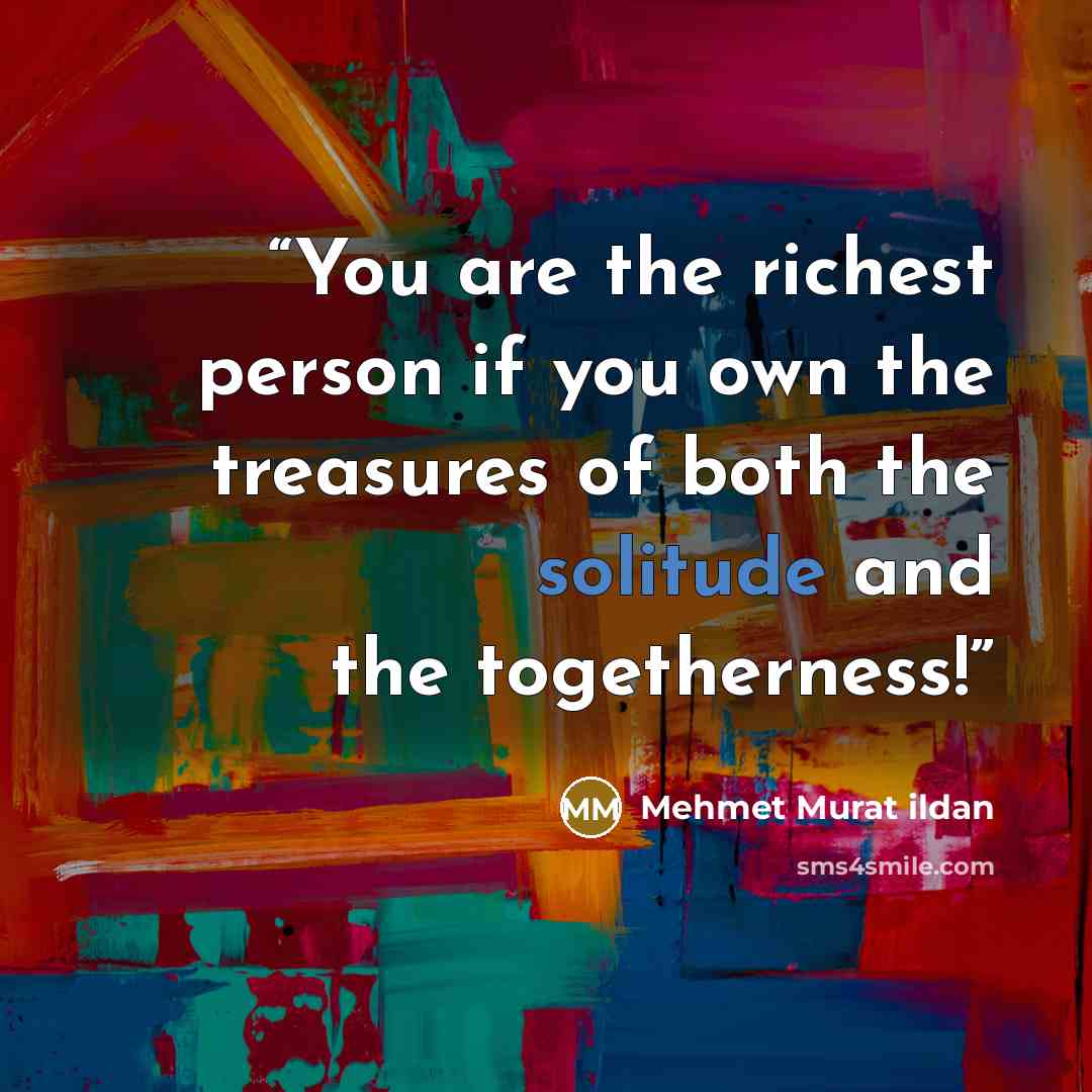 “You are the richest person if you own the treasures of both the solitude and the togetherness!” quote by Mehmet Murat ildan