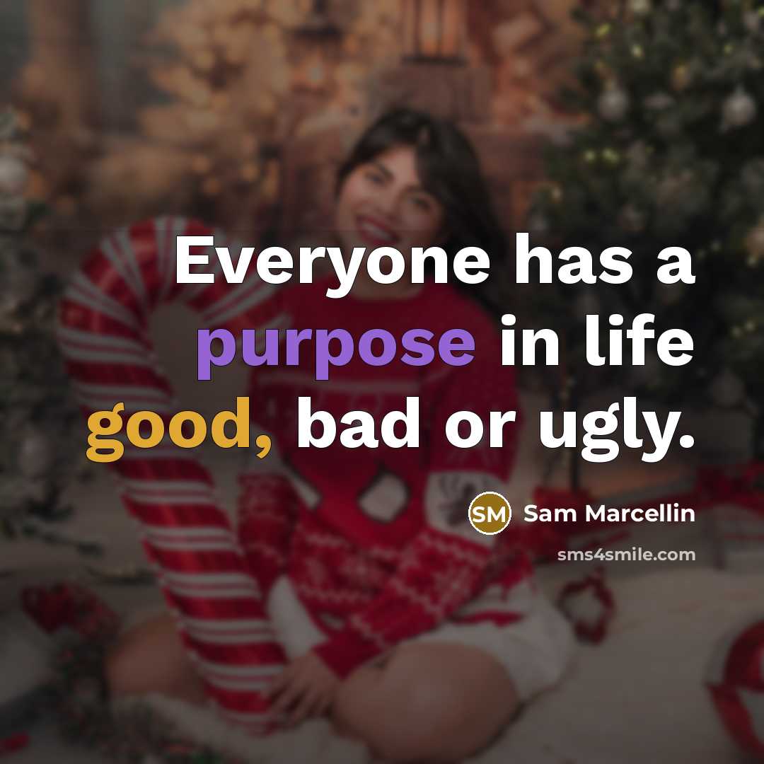 “Everyone has a purpose in life good, bad or ugly.” quote by Sam Marcellin