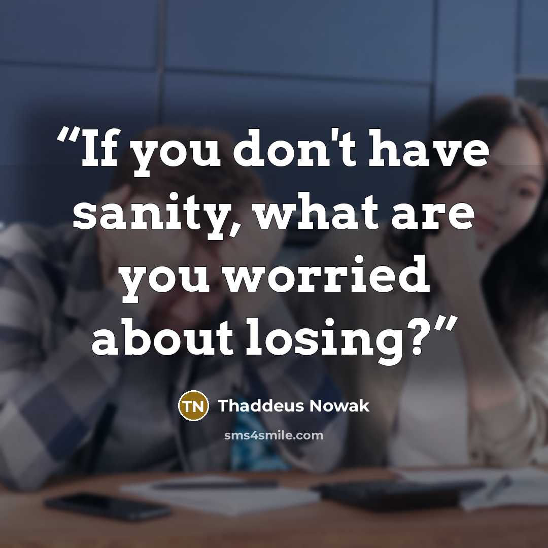 “If you don't have sanity, what are you worried about losing?” quote by Thaddeus Nowak