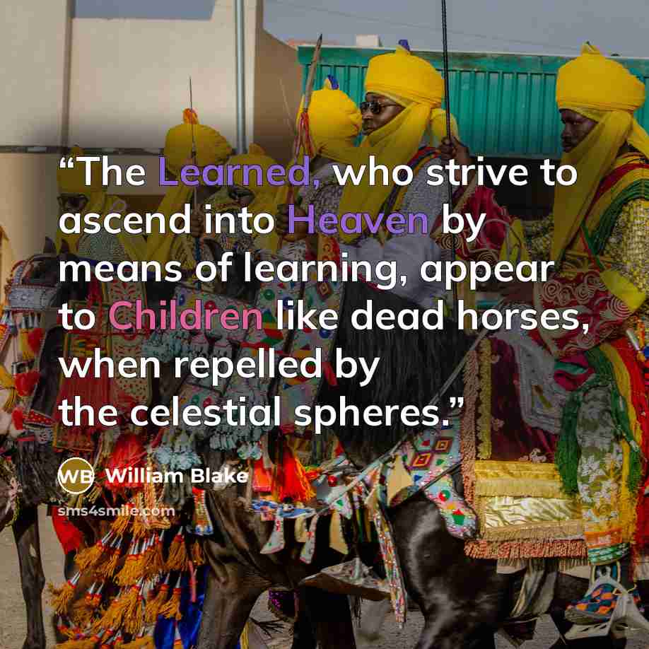 “The Learned, who strive to ascend into Heaven by means of learning, appear to Children like dead horses, when repelled by the celestial spheres.” quote by William Blake