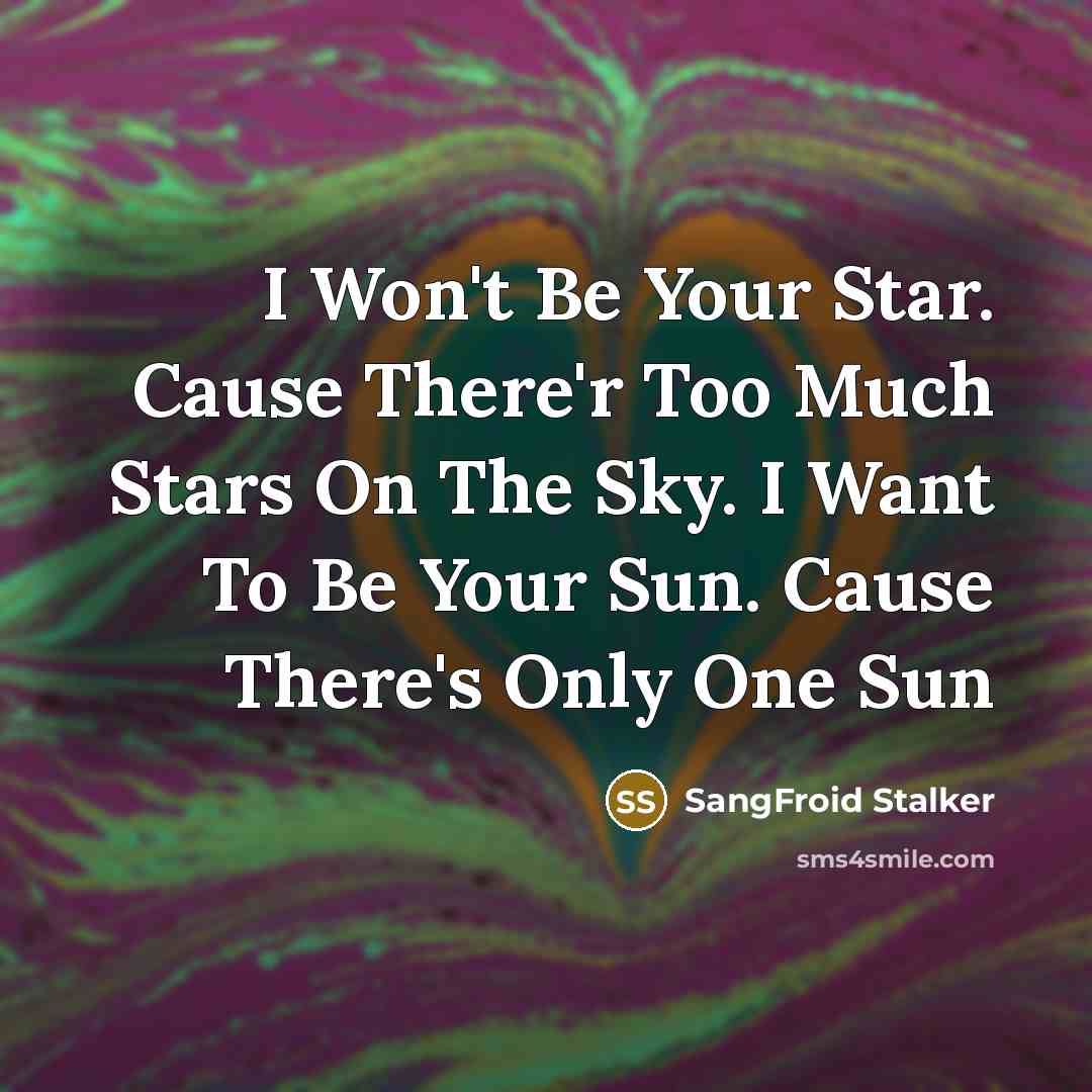 “I Won't Be Your Star. Cause There'r Too Much Stars On The Sky. I Want To Be Your Sun. Cause There's Only One Sun” quote by SangFroid Stalker
