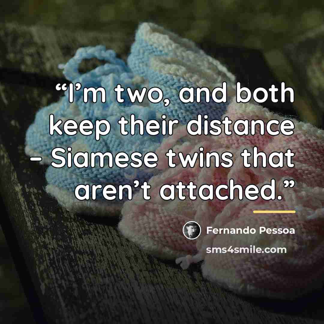 “I’m two, and both keep their distance – Siamese twins that aren’t attached.” quote by Fernando Pessoa