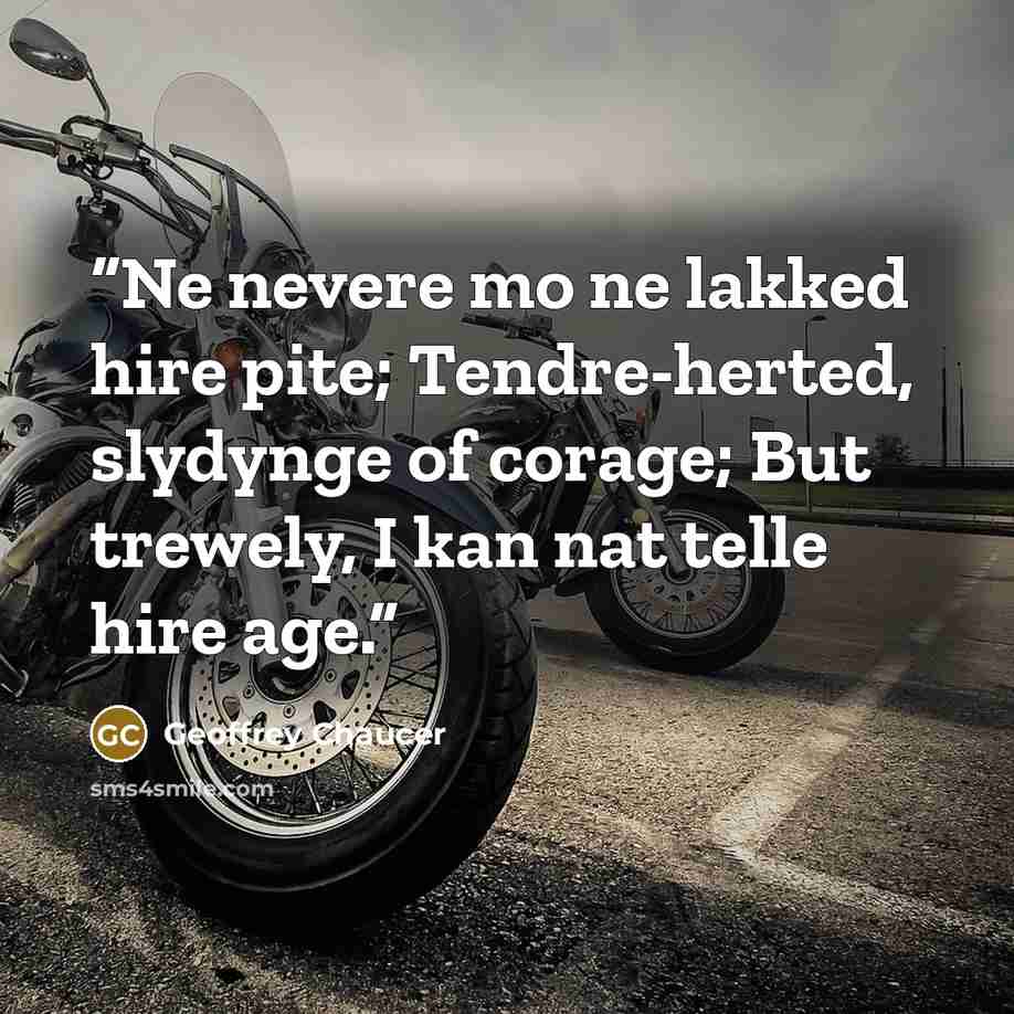 “Ne nevere mo ne lakked hire pite; Tendre-herted, slydynge of corage; But trewely, I kan nat telle hire age.” quote by Geoffrey Chaucer