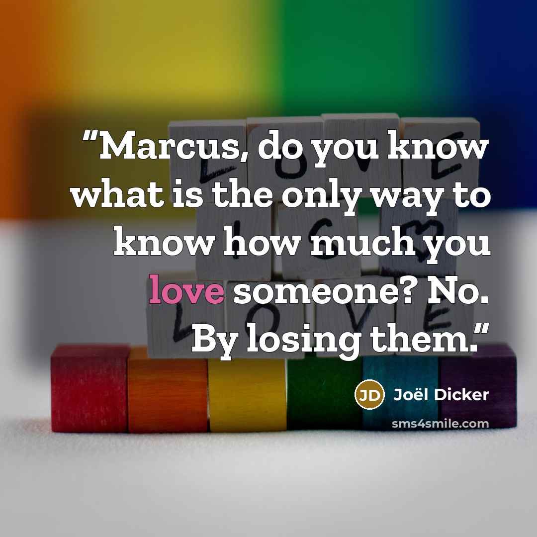 “Marcus, do you know what is the only way to know how much you love someone? No. By losing them.” quote by Joël Dicker