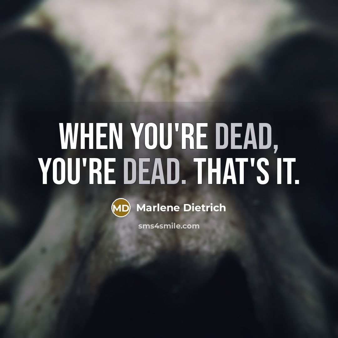 “When you're dead, you're dead. That's it.” quote by Marlene Dietrich