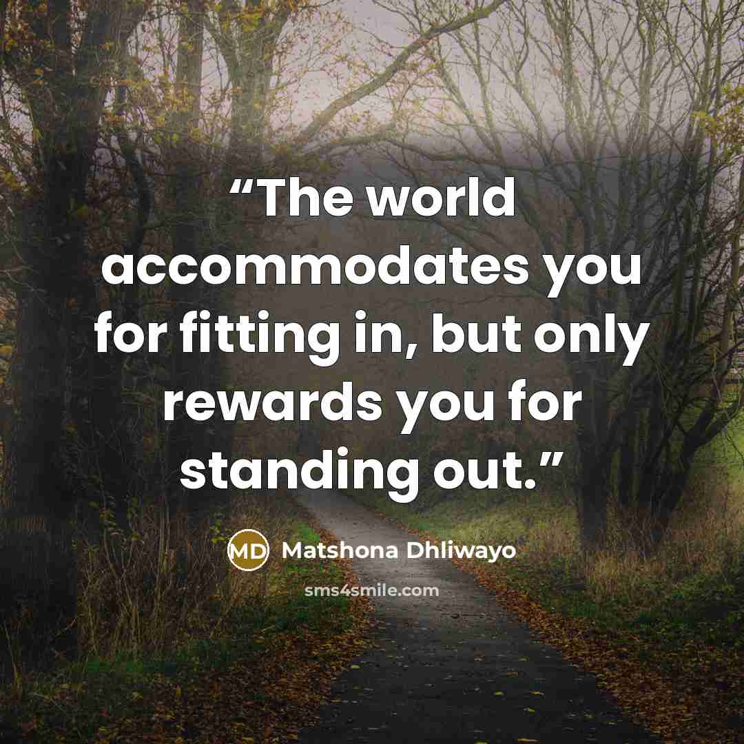 “The world accommodates you for fitting in, but only rewards you for standing out.” quote by Matshona Dhliwayo