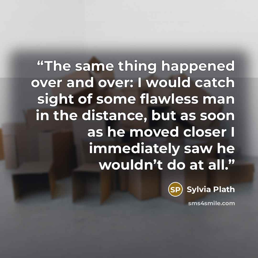 “The same thing happened over and over: I would catch sight of some flawless man in the distance, but as soon as he moved closer I immediately saw he wouldn’t do at all.” quote by Sylvia Plath