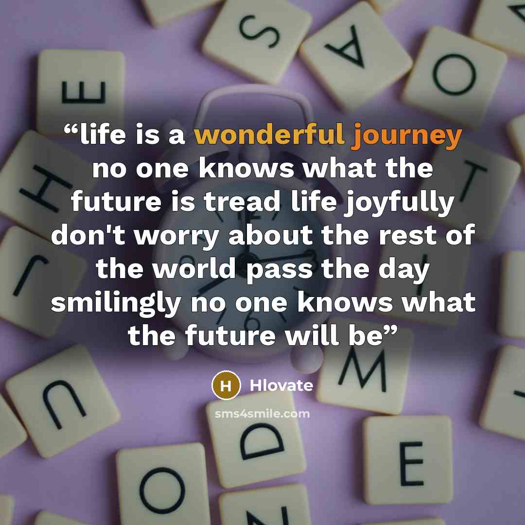 “life is a wonderful journey no one knows what the future is tread life joyfully don't worry about the rest of the world pass the day smilingly no one knows what the future will be” quote by Hlovate