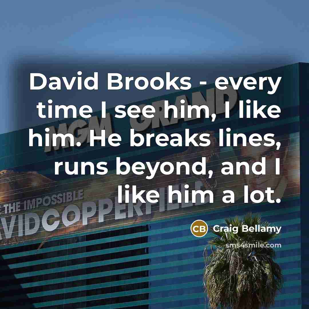 “David Brooks - every time I see him, I like him. He breaks lines, runs beyond, and I like him a lot.” quote by Craig Bellamy