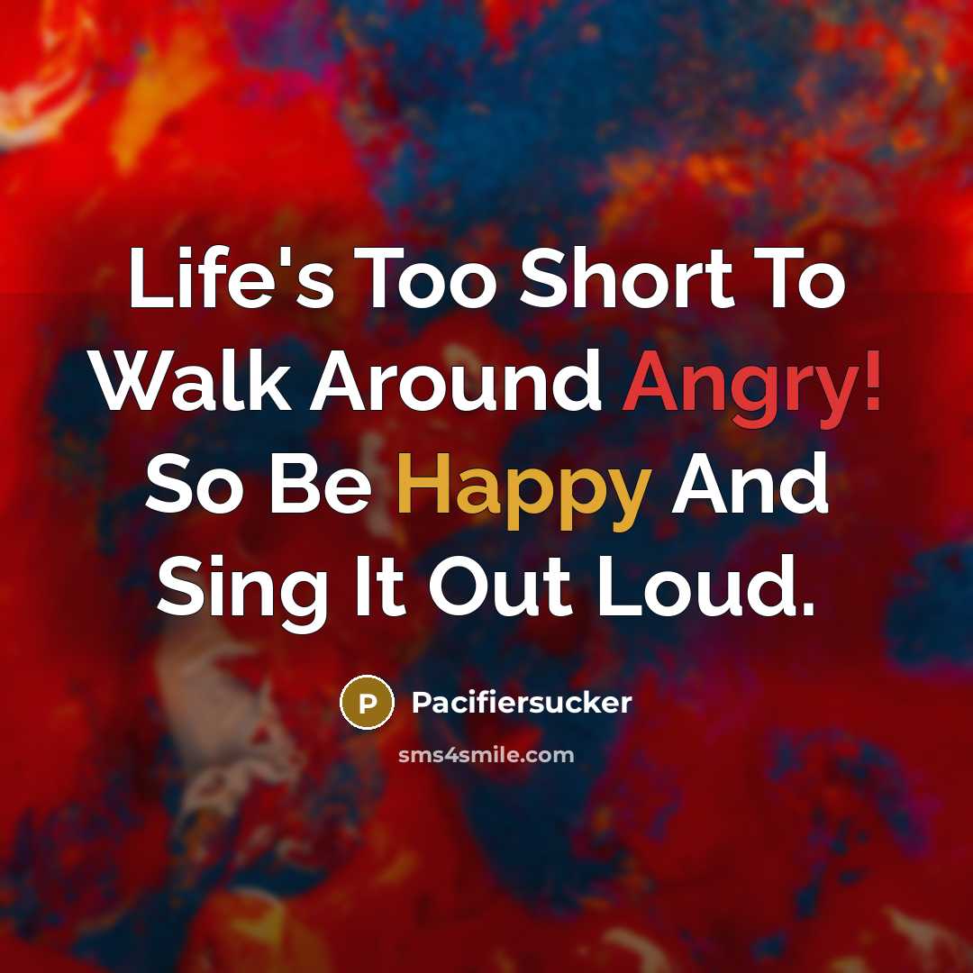 “Life's Too Short To Walk Around Angry! So Be Happy And Sing It Out Loud.” quote by Pacifiersucker
