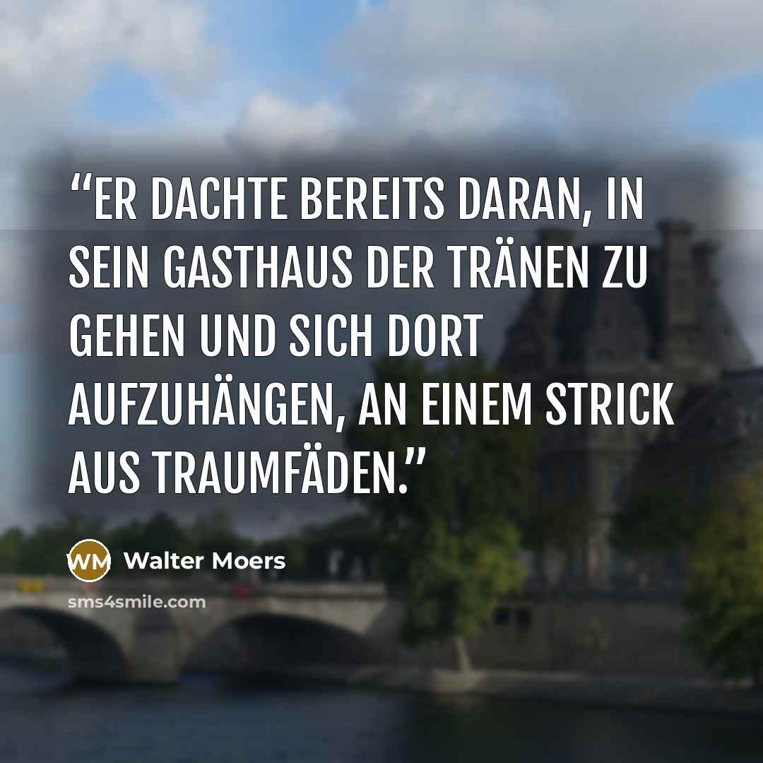 “Er dachte bereits daran, in sein Gasthaus der Tränen zu gehen und sich dort aufzuhängen, an einem Strick aus Traumfäden.” quote by Walter Moers